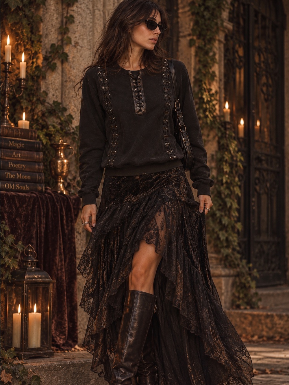 Diesel Black Gold Medieval Corset Lace Up Sweatshirt Size L